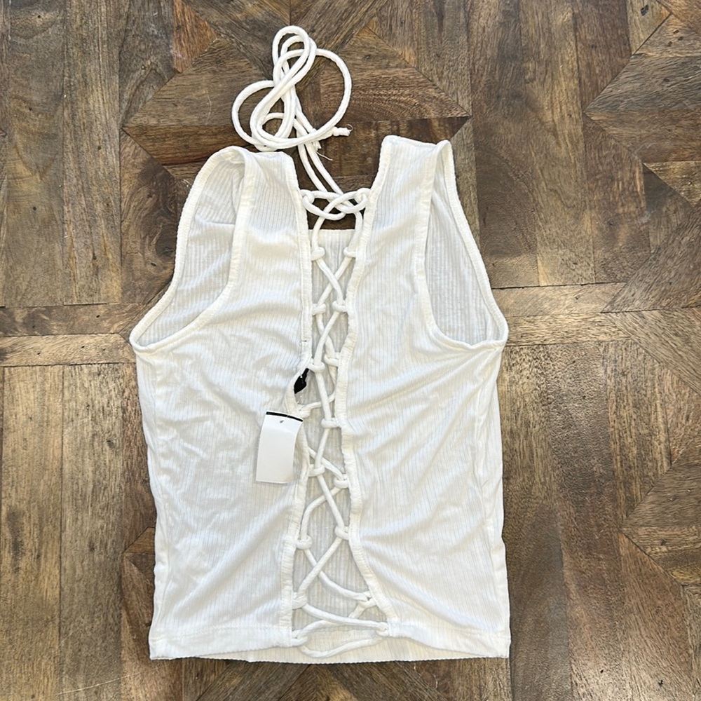 White Tie Back Lace Up | Crop Top | Size S
